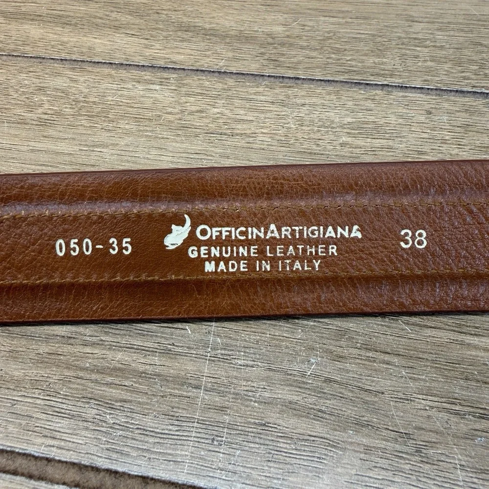 Officin Artigiana Italia Leather Belt Mens 38 Tango Cognac Brown Made In Italy